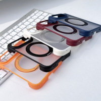 Coque translucide mate antichoc pour iPhone Duo 360 avec anneau rotatif et charnière double axe, protection intégrale givrée