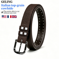 Ceinture en cuir de vachette pleine fleur italienne à motif diamant ajouré, design original, réglable, pour jeans décontractés, robes et usage quotidien, logo personnalisé