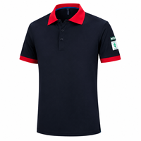Uniforme de travail unisexe en polyester antistatique et respirant, manches courtes, col contrastant rouge, pour station-service, industrie pétrolière et chimique