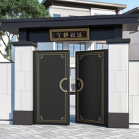 Porte d'entrée double battante de luxe personnalisée en or avec poignée circulaire à motifs ajourés et texture, pour nouvelle villa chinoise ou manoir