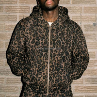 Sweat à capuche zippé personnalisé orné de strass léopard, coupe oversize ample, style streetwear, Fourniture d'usine B2B pour vêtements