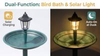 Lanterne solaire pour bain d'oiseaux, style Art déco antique, en résine verdigris, écologique, résistante à l'eau, pour extérieur, sur piédestal
