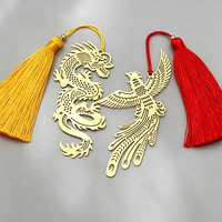 Marque-page en laiton style chinois personnalisé, paon élégant, ajouré et sculpté, avec pompon, souvenir créatif pour l'école et le bureau