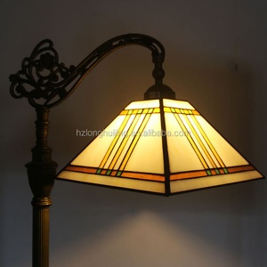 LongHuiJing 12Inch Yellow Tiffany Style Reading Lamp Square Stained Glass Lampshade Floor Lamps - Product Image 3