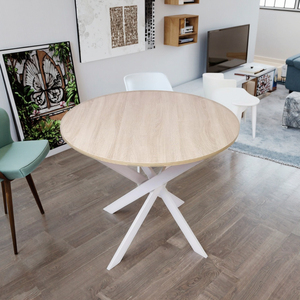 <span class=keywords><strong>Mesa</strong></span> de Comedor <span class=keywords><strong>Redonda</strong></span> Moderna Kirkasa <span class=keywords><strong>90</strong></span> x <span class=keywords><strong>90</strong></span> x 77 <span class=keywords><strong>cm</strong></span>, MDF Resistente, Patas de Metal, Ensamblada, <span class=keywords><strong>Extensible</strong></span>, para 4 Personas, Sala de Estar - Product Image 1