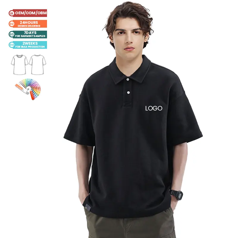 Мужская однотонная хлопковая рубашка-поло с коротким рукавом и лацканами, Повседневная быстросохнущая футболка