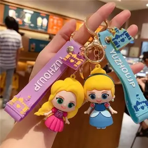 Creative 3D PVC Cartoon Anime Keychain School Bag Pendant Keyrings Cute Rapunzel Elsa Princess Keychain