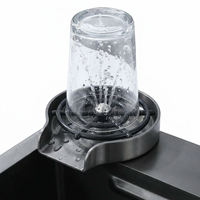 Évier de cuisine multifonctionnel Maite en acier inoxydable nano gris anthracite avec poste de travail, cuve unique, bassin de rinçage pour verres et robinet extractible