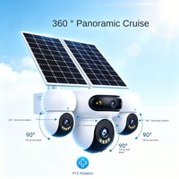 Kamera CCTV Panorama 360 Bertenaga Surya dengan Penglihatan Malam, 4 Lensa Fish Eye untuk Pengawasan Kebun & Kolam Ikan, Data Gratis 4G