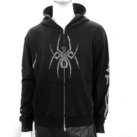 Chaqueta de punto OEM ODM de 480 g/m² 100% algodón, cortavientos transpirable con cremallera completa, estilo urbano con pedrería de araña, para otoño