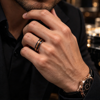 Bague en acier tungstène personnalisée JLM Factory avec incrustation de bois et or rose pour homme et femme, alliance de mariage, cadeau d'anniversaire
