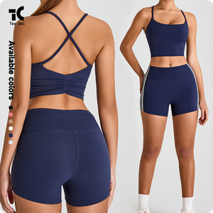 Soutien-gorge de sport pour femme, style <span class=keywords><strong>euro</strong></span>-américain, fines bretelles croisées, froncé, dos ouvert, respirant, séchage rapide, antichoc, pour la course à pied et le fitness - Product Image 5
