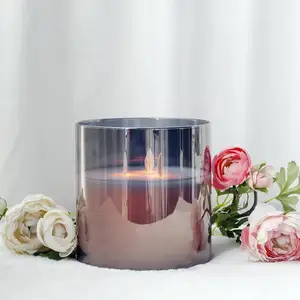 3 Wicks Battery Powered Flickering Candles With Remote Timer Flameless Wax Simulation Pillar Glass LED Candle Light