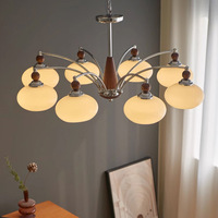 Lustre de salon de style Bauhaus chromé du milieu du siècle, conçu par des designers, en bois massif et verre persimmon, luminaire suspendu LED