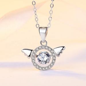 DC43 Fashion 925 perhiasan perak liontin sayap jimat malaikat liontin zirkon pintar untuk Kalung anak perempuan sebagai hadiah - Product Image 2