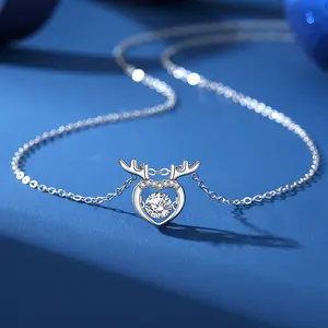 Dainty Valentine's Day Gift dancing Moissanite Diamond stone sparkling 925 sterling silver Little dear necklace for women