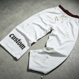 Pantalon de survêtement déchiré personnalisé pour homme, taille élastique avec cordon de serrage, style streetwear décontracté et oversize, effet usé, idéal pour l'automne - Product Image 2