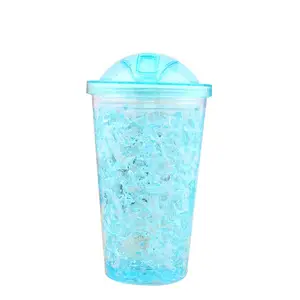 Freezable פלסטיק כוס, קיץ פצפוצי ג 'ל כוס כפולה קיר קר קרח תה קפה בועת ספל מכסה וקש
