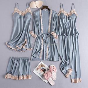 Abiti <span class=keywords><strong>da</strong></span> casa europei e americani con cuscino sul petto primavera e autunno Set di cinque pezzi di seta <span class=keywords><strong>camicia</strong></span> <span class=keywords><strong>da</strong></span> <span class=keywords><strong>notte</strong></span> a maniche lunghe <span class=keywords><strong>da</strong></span> donna - Product Image 6