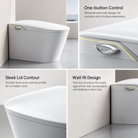 Bidet intelligent mains libres avec couvercle à ouverture automatique, bouton unique, capteur de pied, chasse d'eau, siège chauffant et séchoir à air chaud