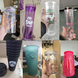 Bicchieri Trasparenti per Caffè e Feste, Colore Arcobaleno, in PP Duro Riutilizzabile, con Coperchio e Cannuccia, 16oz - Product Image 4