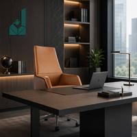 Chaise de bureau moderne en cuir à dossier haut réglable avec accoudoirs fixes et roulettes silencieuses pour bureau, direction, étude et salle de réunion