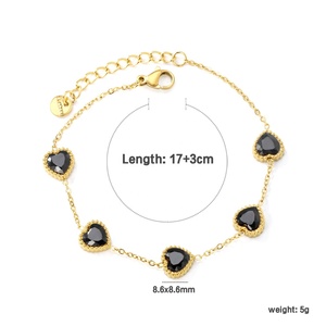 Wholesale Jewelry <b>love</b> Heart Bracelet Beaded Colorful Natural Stone Stainless Steel ZIRCON Crystal Chain Link Charm Bracelet - Product Image 5