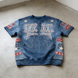 Kaos Pria Oversize Model Kotak Bahan Katun 100% Sablon DTG Grafis Efek Sun Faded Acid Wash Bertabur Rhinestone Distressed - Product Image 2