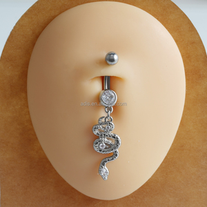 <span class=keywords><strong>Piercing</strong></span> all'<span class=keywords><strong>Ombelico</strong></span> in Acciaio Inox Placcato con Pendente a Forma di <span class=keywords><strong>Serpente</strong></span>, Barra Curva con Zirconi, Gioiello Punk per il Corpo - Product Image 5