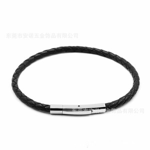 Woven Leather Cord <b>Bracelet</b> 3mm Stainless Steel Snap Clasp <b>Red</b> Black Unisex Jewelry Gift - Product Image 4