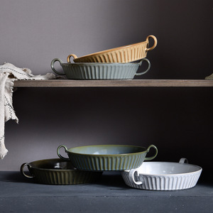 <span class=keywords><strong>Plats</strong></span> à gratin ronds en porcelaine - <span class=keywords><strong>Plats</strong></span> de cuisson pour four, moules à lasagna en céramique de 850 ml, ustensiles de cuisson résistants au four pour la cuisine et la préparation de gâteaux - Product Image 3