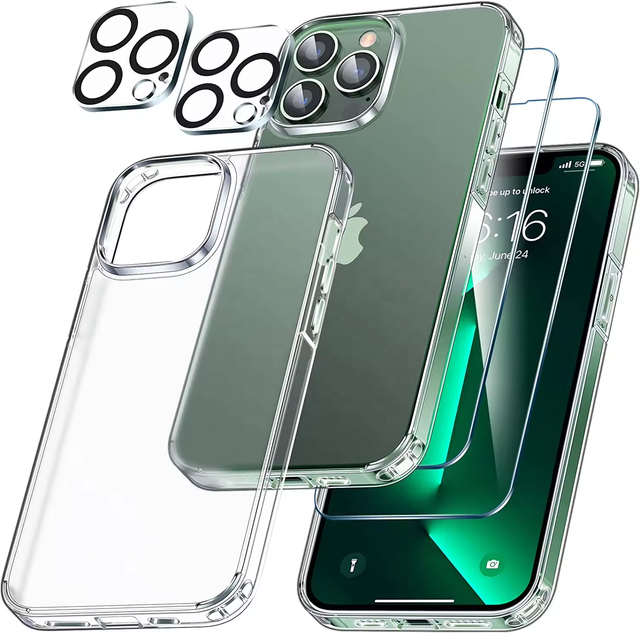 5 in 1 for iPhone 17 16 15 14 13 12 11 Clear Shockproof Phone Case With 2 Pack Screen Protector + 2 Pack Camera Lens Protector