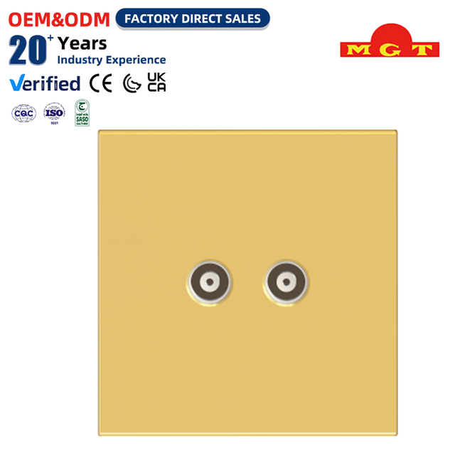 OEM Factory Standard 2 Gang TV Wall Plate Golden Color 86 Type Wall Mounted Dual Television Outlet Socketed