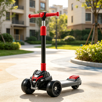 Trottinette à trois roues en plastique pour enfants, avec éclairage et musique, motif dessin animé mignon, hauteur réglable, pour l'extérieur