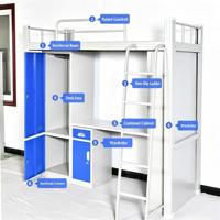 Lit simple moderne en métal pour dortoir avec armoire de rangement et bureau d'étude pour étudiants, adolescents et adultes