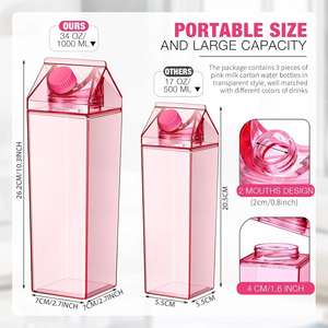 17Oz BPA Free 500Ml 1000Ml <b>Plastic</b> Clear Square Pink Transparent Colored Minimalist Party Leak-Proof <b>Milk</b> Box Carton <b>Bottle</b> - Product Image 6