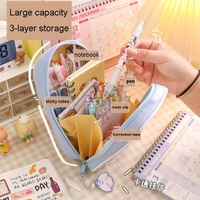 Pochette en toile transparente pour stylo de grande capacité, mignon, créatif, papeterie de dessin animé pour enfants, étui à stylo en plastique transparent