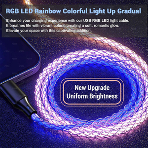 3.3FT RGB đầy màu sắc phát sáng USB Loại C nhanh chóng sạc cáp truyền dữ liệu RGB dần dần dẫn ánh sáng lên USB A đến C 66W/6A siêu bền - Product Image 2
