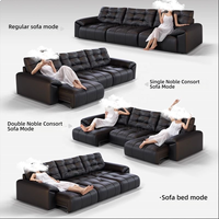 Canapé inclinable en cuir noir capitonné avec base en bois massif et accoudoirs rembourrés pour salon, home cinéma et détente