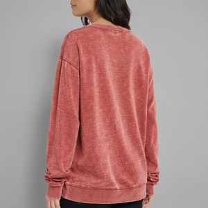Casual Drop Shoulder Fleece <b>Red</b> Wholesale 100% Cotton Oversized Streetwear Embroidered Washed Women Crewneck Sweatshirt - Product Image 4
