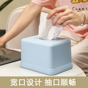 Caja de pañuelos cuadrada y redonda de plástico para sala de estar y baño, con pañuelos extraíbles en colores azul, rosa y blanco. - Product Image 3