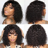 Perruques Bob en cheveux humains Remy indiens vierges 100% fabriquées à la machine, texture bouclée transparente, bonnet à 4 peignes, pré-épilées, pré-décolorées, toutes incluses