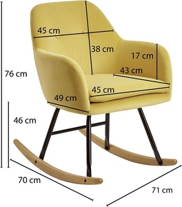 Accent Rocking Chair Mid Century Chaises inclinables en tissu jaune avec pieds en bois et lin <span class=keywords><strong>patchwork</strong></span> pour salon chambre à coucher - Product Image 3