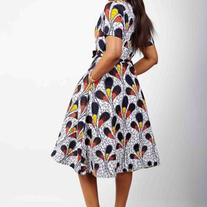 Abbigliamento tradizionale africano stampa Ankara stile <span class=keywords><strong>etnico</strong></span> avvolgente manica corta abito Midi con cintura per abbigliamento donna - Product Image 2