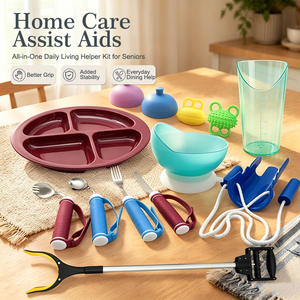 Kit de Ayudas para la Vida Diaria de Personas Mayores, Utensilios Adaptados, Tazón con Succión, Plato Dividido, Ayuda para Calzar Calcetines, Pinza, Set de Cuidado en el Hogar - Product Image 1