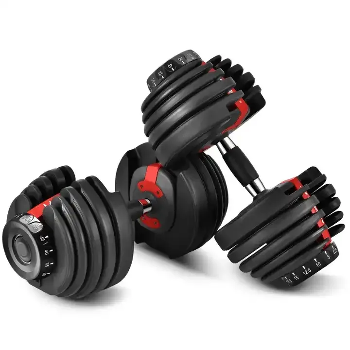 Gym Workout Man Power Weight Lifting Training Automatic Adjustable Dumbbell 40kg 90lbs Black Yellow Red Set OEM