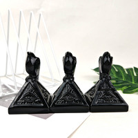 Nouvelle Statue en Cristal au Design Innovant : Corbeau en Obsidienne Noire, Pyramide Sculptée, Ornement Artisanal pour Festival, Pierre Polie pour Décoration
