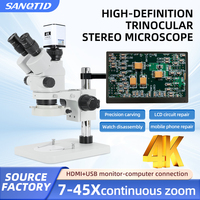 Microscope Stéréo Trinoculaire SANQTID TD-0745N-4KAF avec Autofocus pour Réparation de Téléphones Mobiles, Outil Industriel Électronique 7-45X pour Écrans