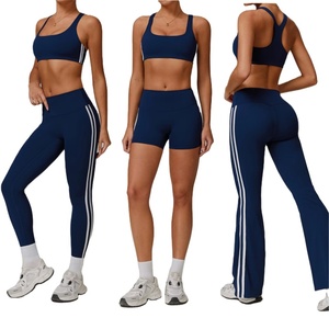 Aoyema Custom Logo Multi-pezzi tute sportive <span class=keywords><strong>da</strong></span> donna Shorts ad asciugatura rapida Leggings <span class=keywords><strong>da</strong></span> <span class=keywords><strong>ginnastica</strong></span> con reggiseno svasato Set Fitness - Product Image 1
