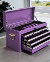 Armoire à outils roulante violette avec coffre à outils supérieur amovible, tiroirs verrouillables et chariot d'atelier mobile à double porte